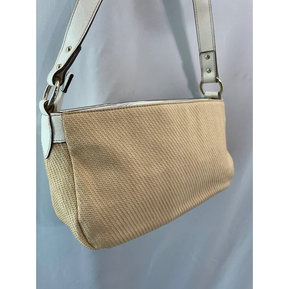 Etienne Aigner White Trimmed Tan Textured Purse - Picture 6 of 12
